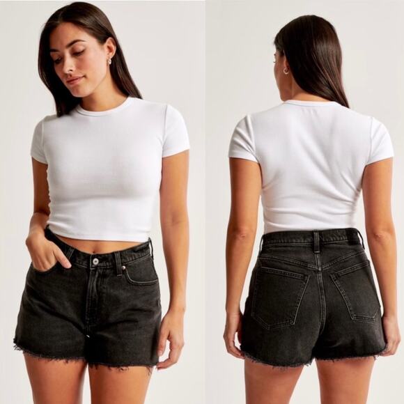 Abercrombie & Fitch Curve Love 90s Relaxed High Rise Cutoff Short Black sz 27/4 - Picture 10 of 10